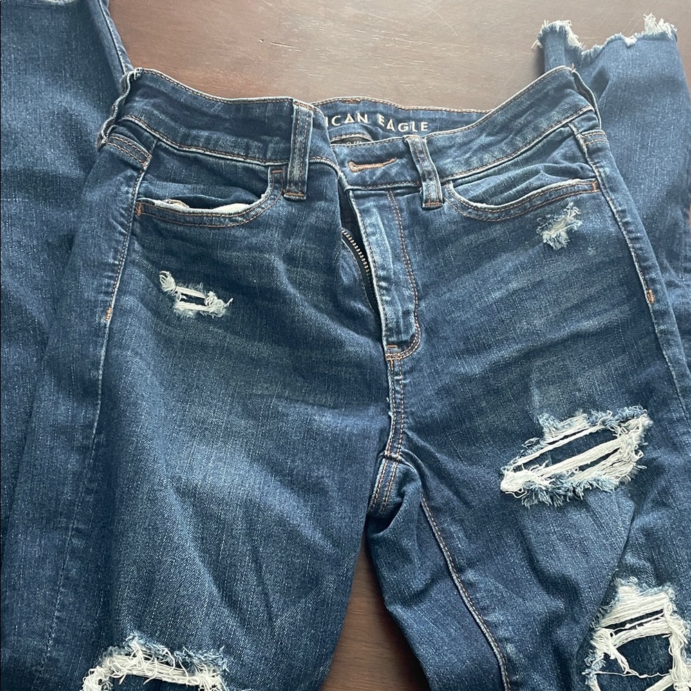 American Eagle Outfitters Dark Blue Distressed Skinny Jeans